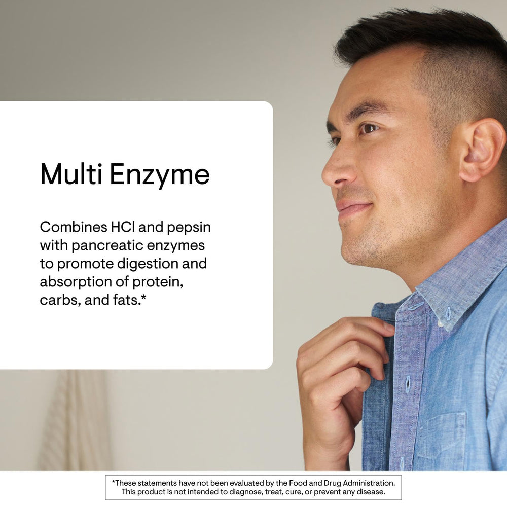 Thorne Multi Enzyme capsules on a surface showing easy dosing