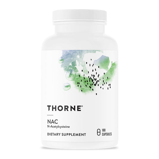 THORNE NAC 500mg bottle shown for easy daily immune and respiratory support.