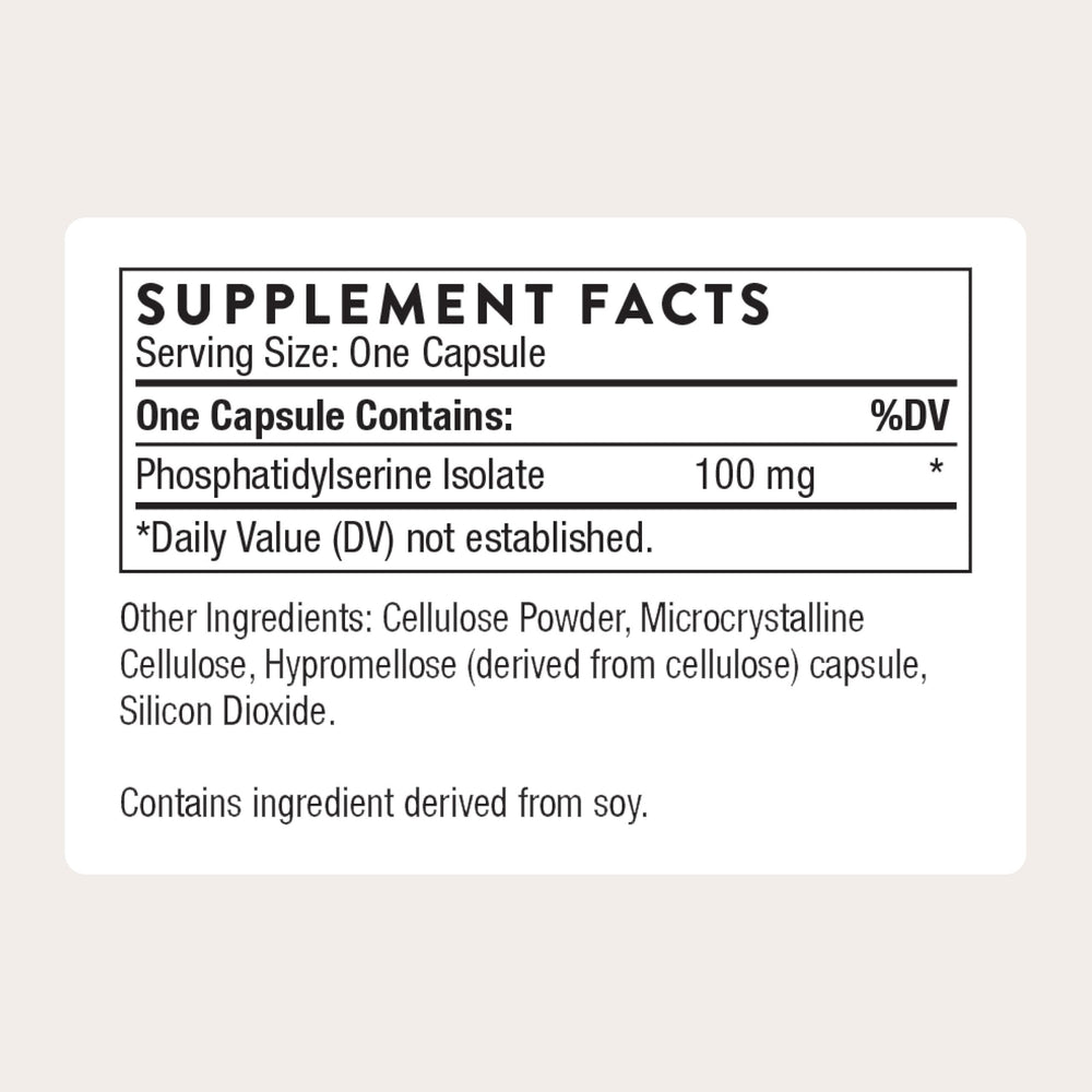 THORNE Phosphatidylserine bottle label showing ingredients and certification