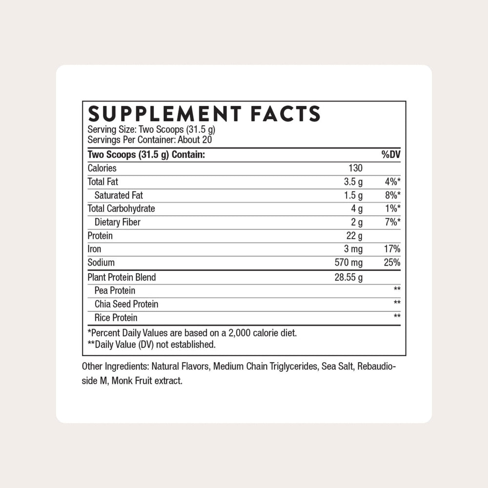 THORNE vanilla shake with 22 g protein per serving for recovery