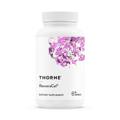 THORNE ResveraCel bottle front showing NR and resveratrol for energy support.