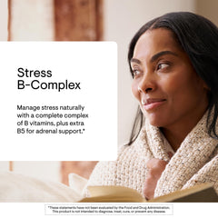 THORNE Stress B-Complex bottle pour demonstrates easy daily dosing.