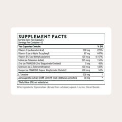 THORNE Thyroid Health Complex bottle side view with capsules for daily thyroid support.