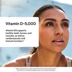 THORNE Vitamin D-5000 capsules close-up highlighting softgels and dairy-free formula for easy daily use.
