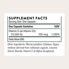 Close-up of THORNE Vitamin D3 capsules highlighting easy absorption.