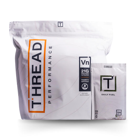 THREAD Performance Daily Fuel vanilla birthday cake powder supports muscle recovery after workouts.