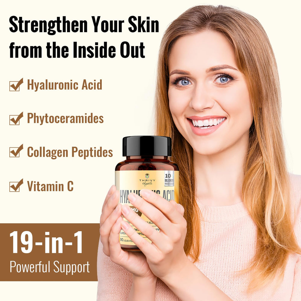 ThrivyThystle capsules pour shot highlighting fast-absorption liquid capsules.