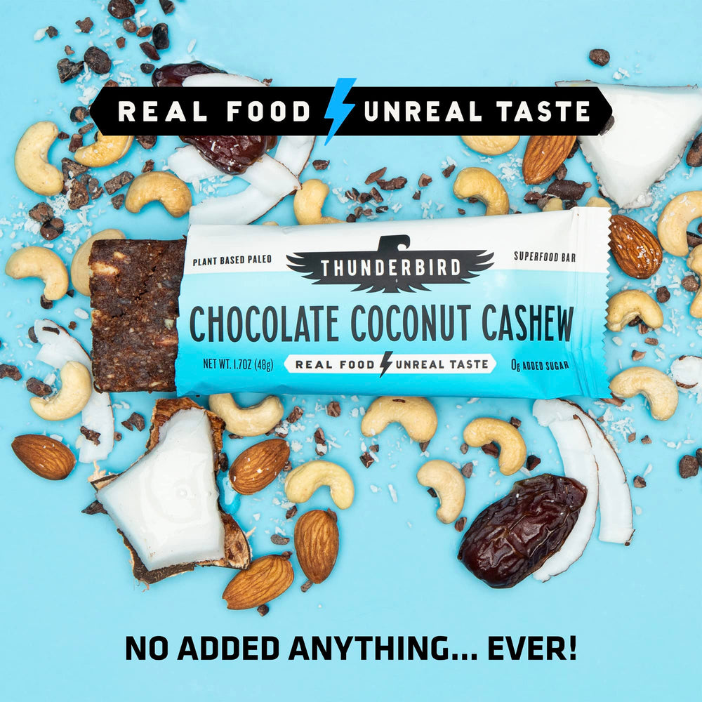 Thunderbird Bars dairy-free and soy-free ingredients highlighted for sensitive diets.