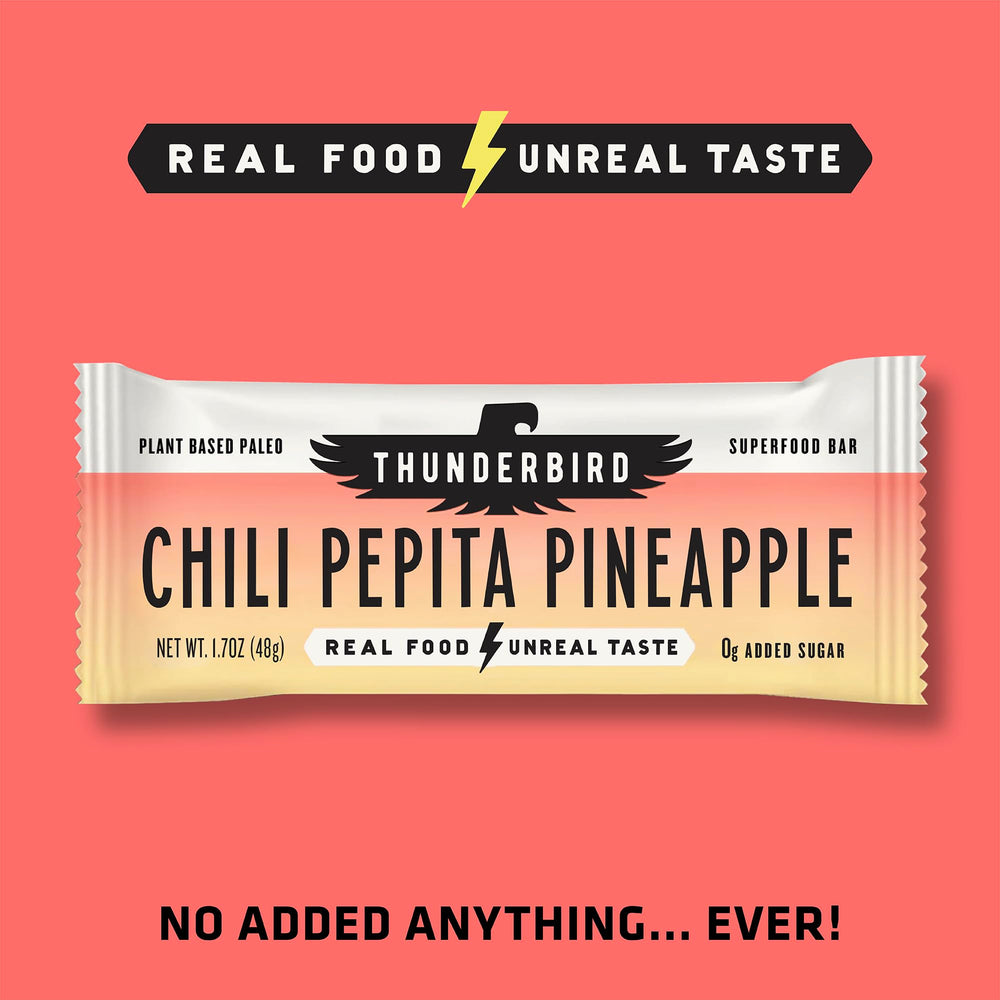 Thunderbird Bars vegan paleo certifications badge signals plant-based energy option.