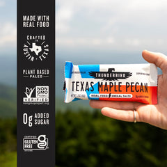 Thunderbird Texas Maple Pecan bar closeup reveals a rich, nutty texture.