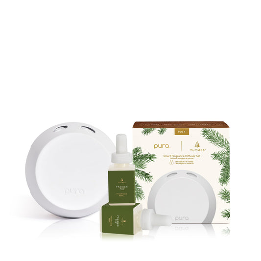 Thymes Pura 4 diffuser plugged in for modern, controllable scent in living spaces
