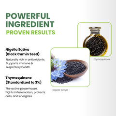 ThymoQuin bottle with nutrition facts closeup for informed choices.