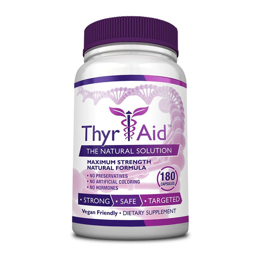 ThyrAid bottle pour highlights iodine kelp blend for daily thyroid support