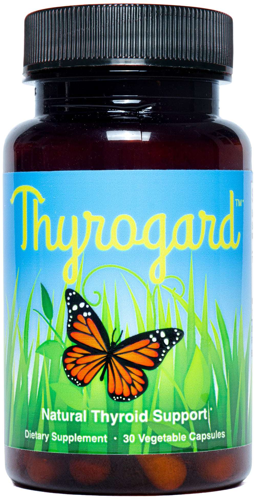 Thyrogard bottle on counter supports thyroid balance and daily wellness.