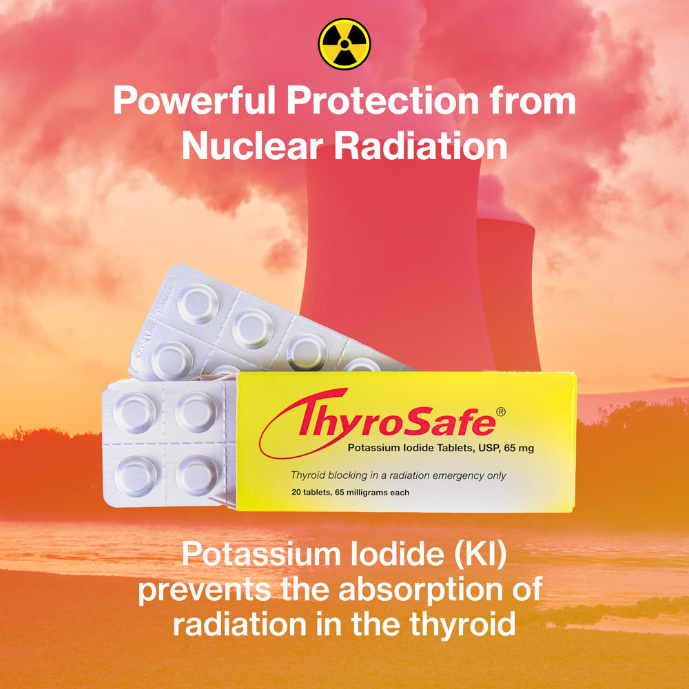 ThyroSafe tablets shown scored for easy dosing during emergencies.