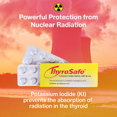 ThyroSafe tablets shown scored for easy dosing during emergencies.
