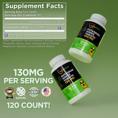 ThyroShield 130mg iodide tablets packaging highlights dosage clarity and safety labeling.