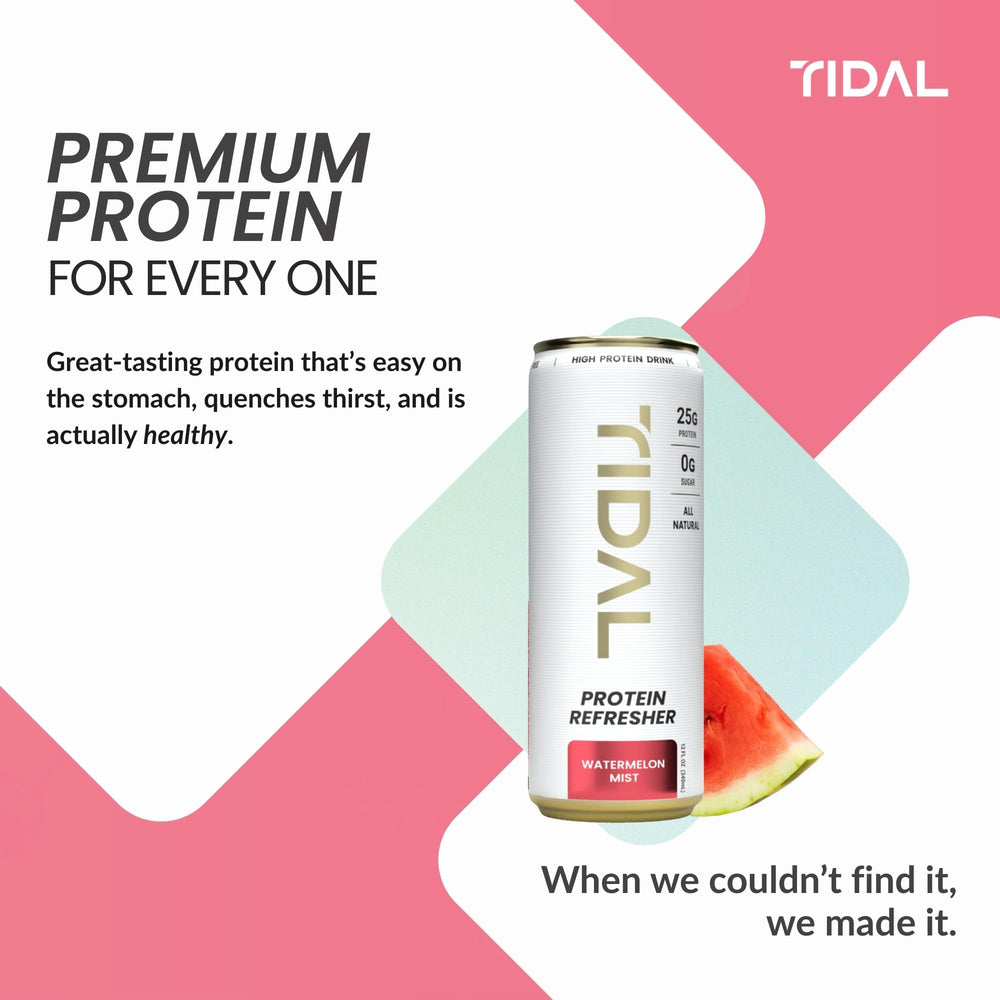 TIDAL Protein Refresher Watermelon Mist glass close-up emphasizes crisp flavor.