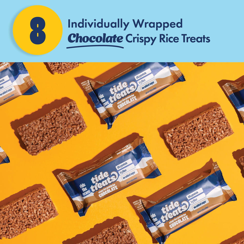 Tidetreats Crispy Rice Bar at a desk ready as a snack.
