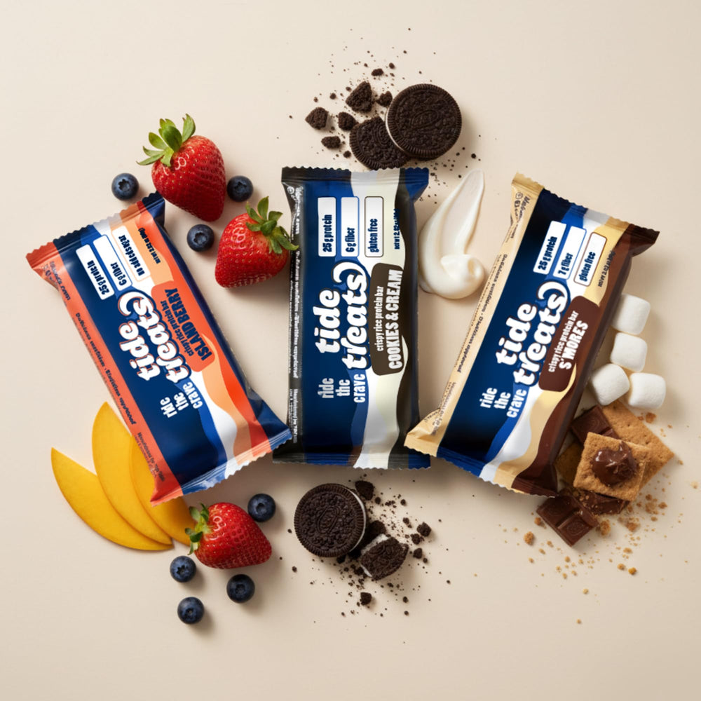 Tidetreats Crispy Rice Bar Island Berry on-the-go snack during a hike