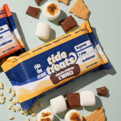Tidetreats Crispy Rice Protein Bar in a gym bag.