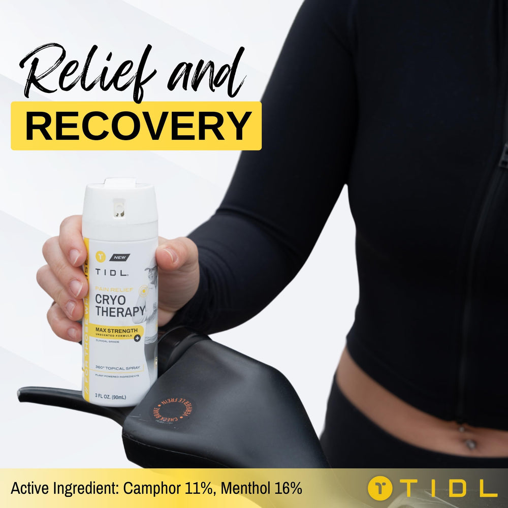 TIDL Cryotherapy Spray plant-based menthol and camphor cooling effect