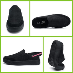 TIDU women’s slip-ons offer a deep cup heel for stability.