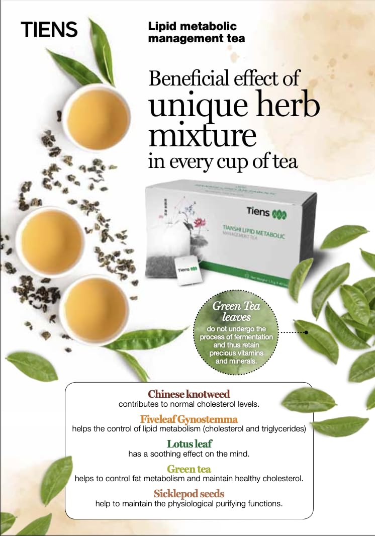 TIENS Lipid Metabolic Management Tea box label highlights nutritious ingredients