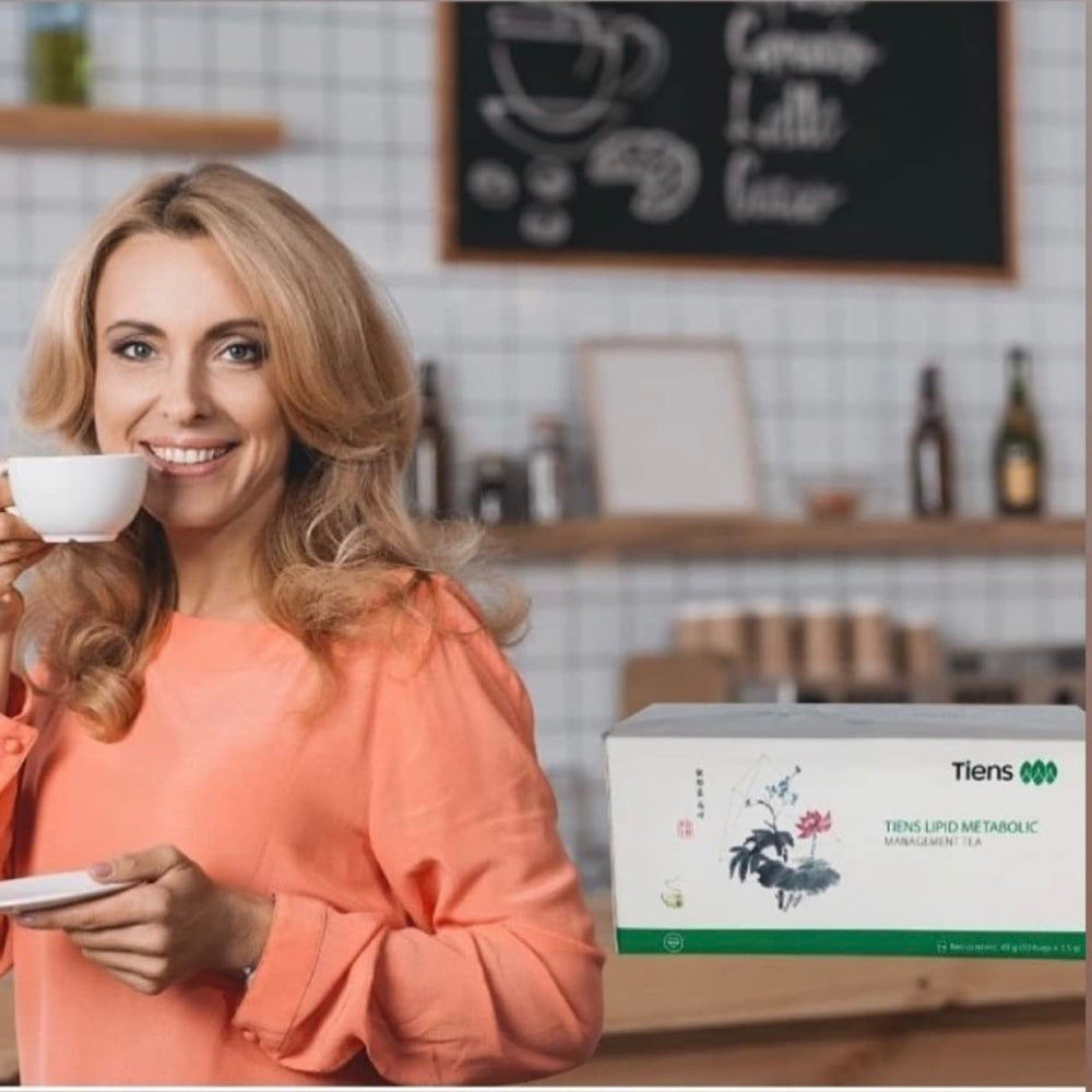 TIENS Lipid Metabolic Management Tea final brew shows vibrant amber notes