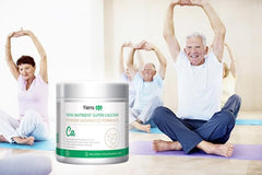 TIENS Nutrient Super Calcium Powder label closeup with minerals and serving details.