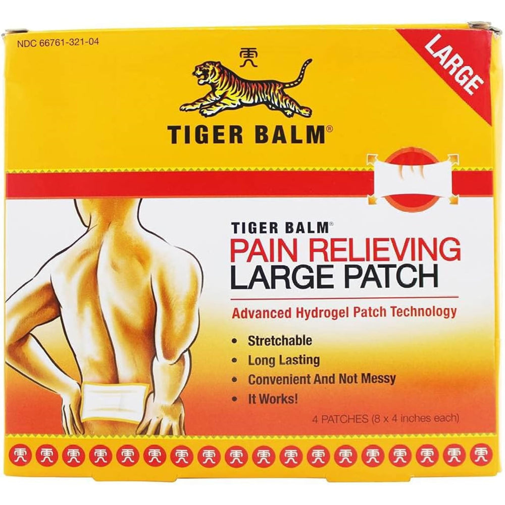 Tiger Balm Pain Relieving Patch Large packaging shows six patches for convenient use.