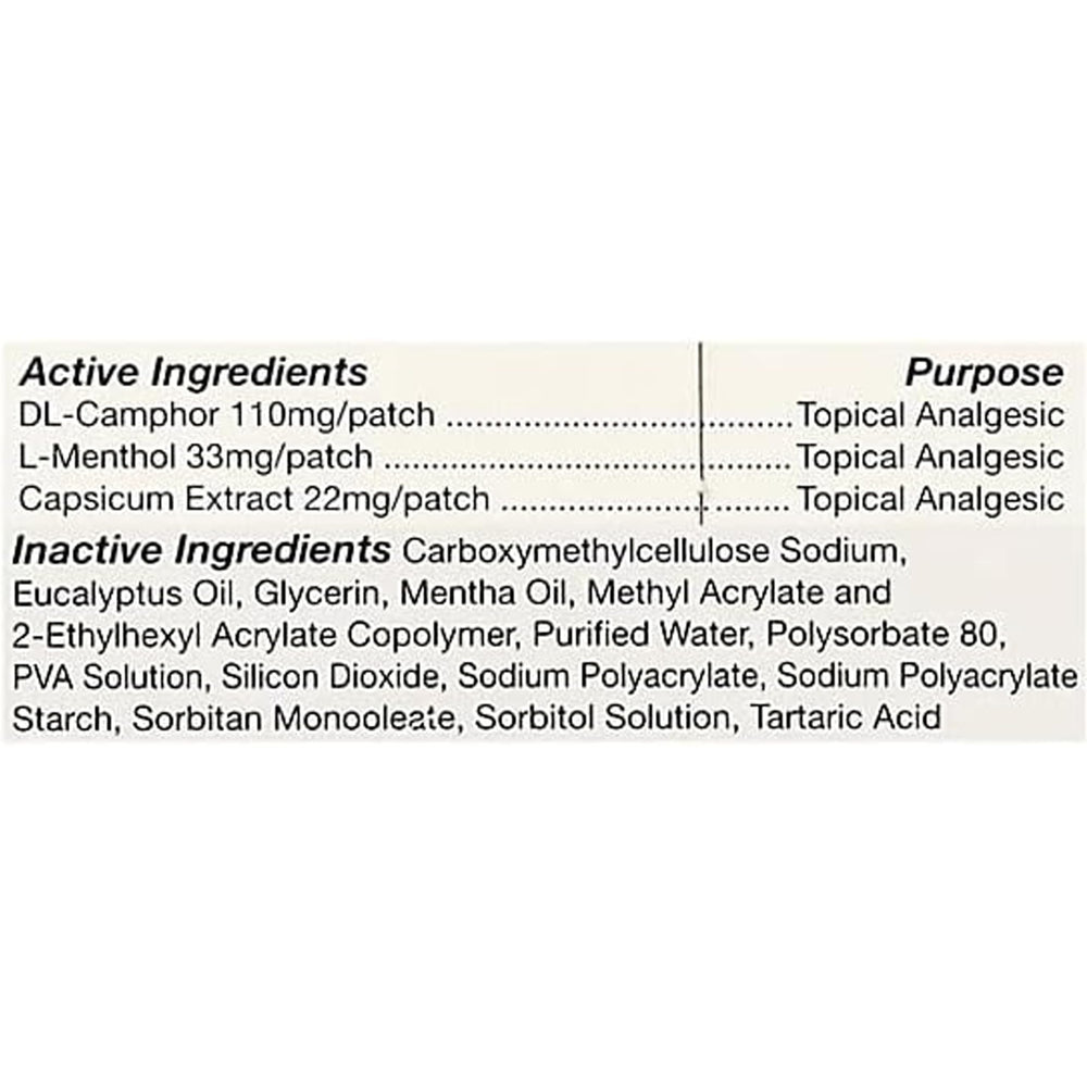 Tiger Balm Patch inactive ingredients list includes eucalyptus and mentha oils