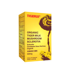 TIGERUS Tiger Milk Mushroom bottle with vegan capsules promoting daily respiratory comfort.