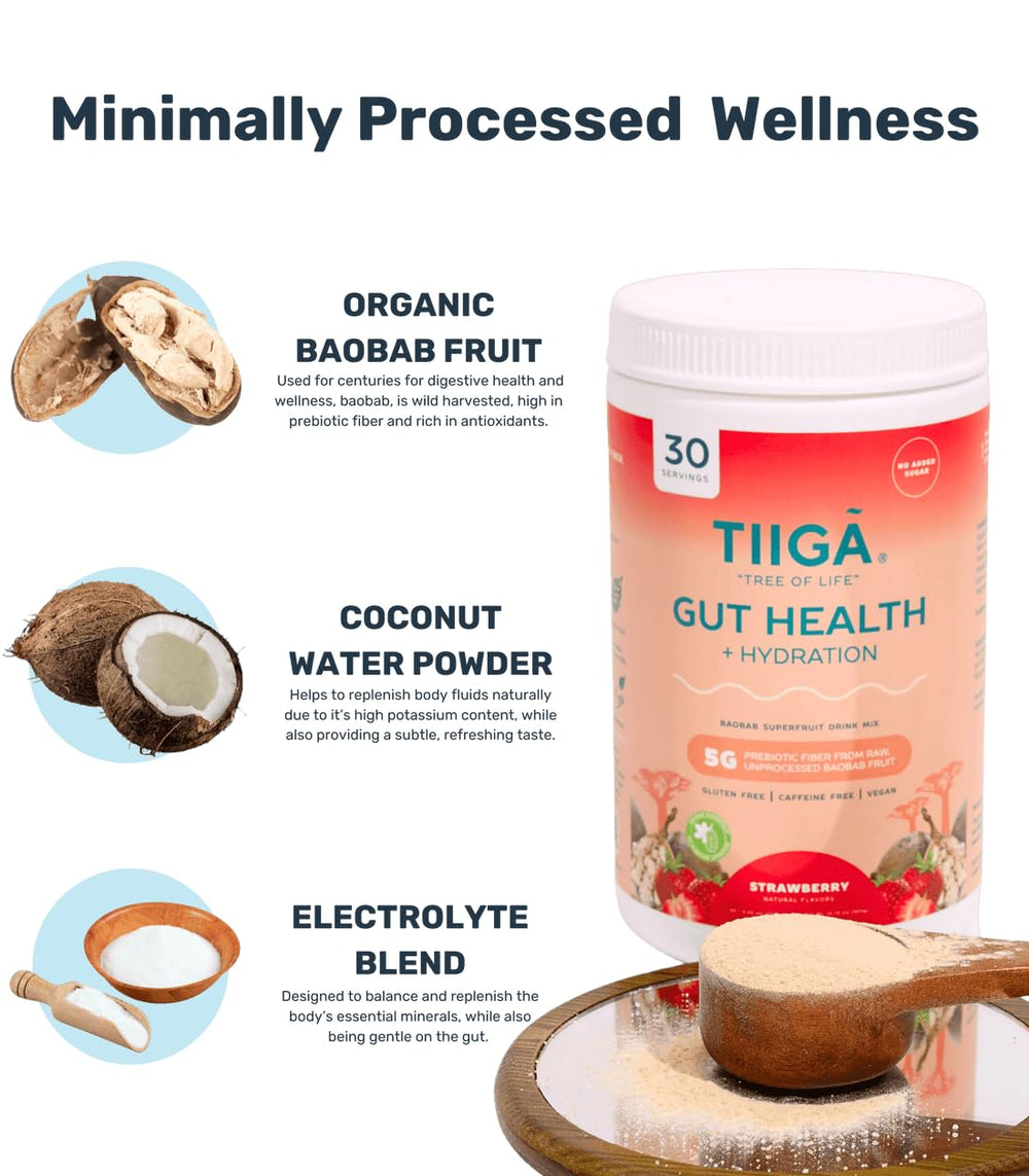 Tiiga prebiotic fiber powder emphasizing gut-friendly, dairy-free formula