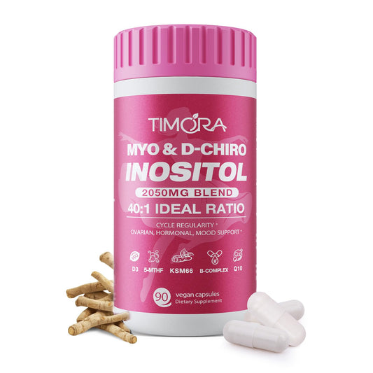 TIMORA Myo-D-Chiro Inositol bottle on table for hormonal balance