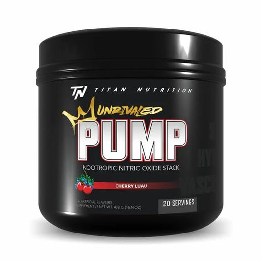Titan Nutrition Pump Unrivaled Cherry Luau bottle for enhanced vascularity during workouts