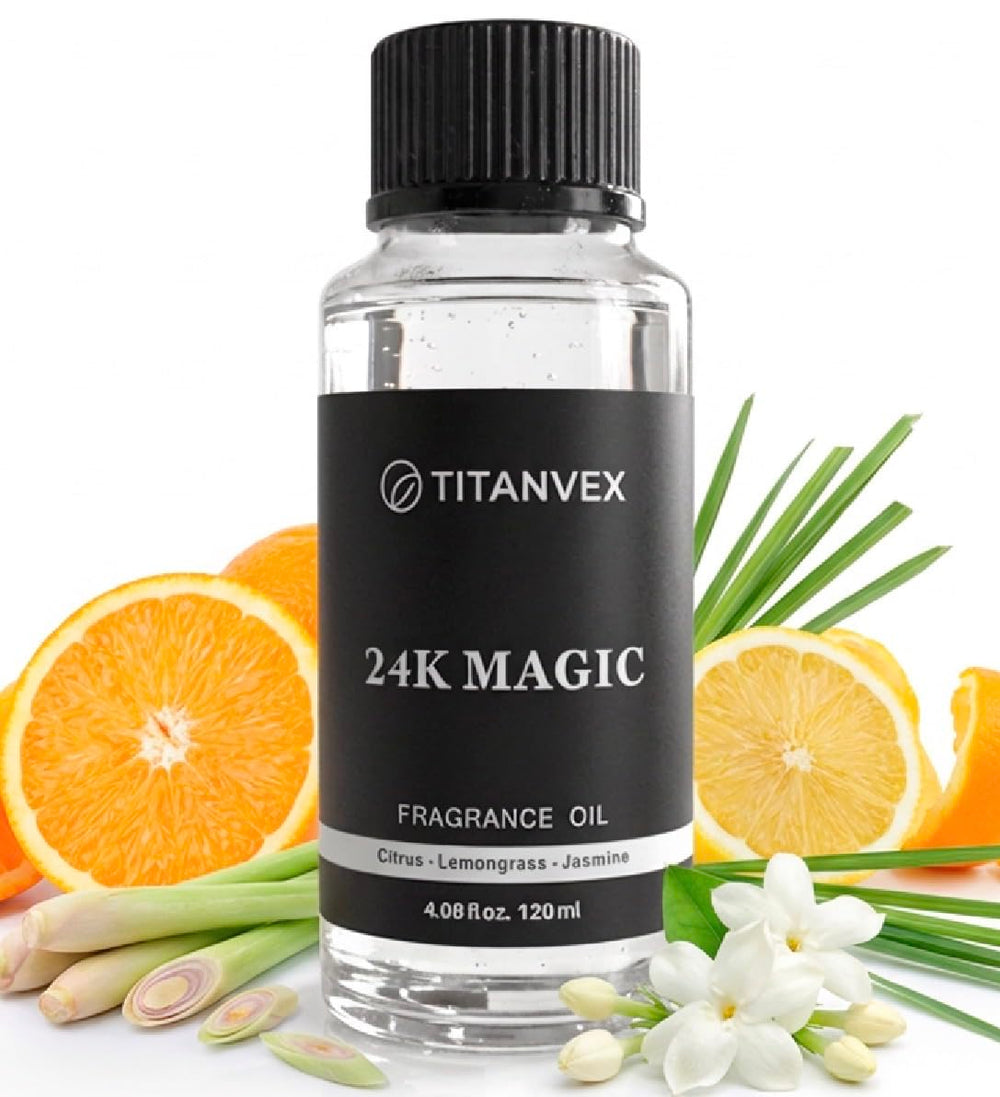 TitanVex 24K Magic diffuser oil bottle pours to create hotel-grade ambiance at home.