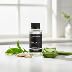 TitanVex Dream On vegan formula label—paraben-free, cruelty-free for ethical home fragrance.