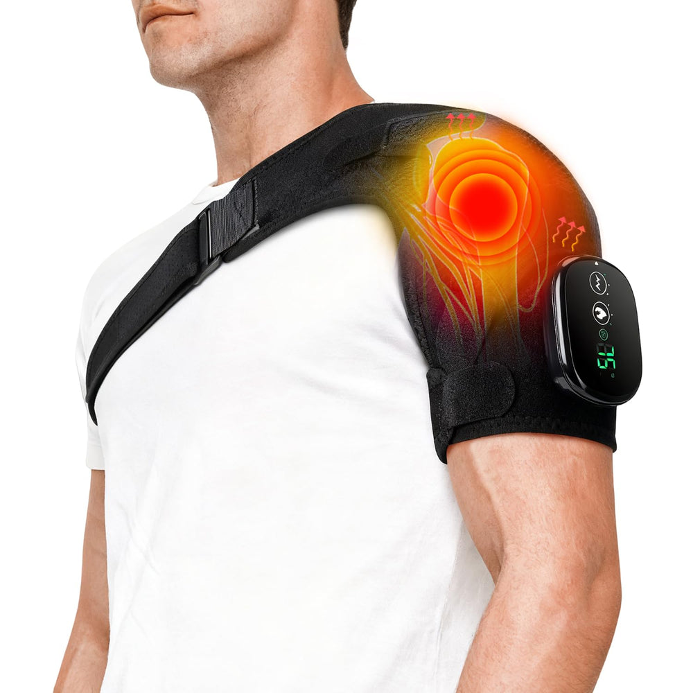Tizwis shoulder heating pad showing heat settings for targeted neck and shoulder comfort