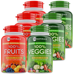 TM NATURALS fruit-and-veg-supplement-bottle pictured for daily balance.