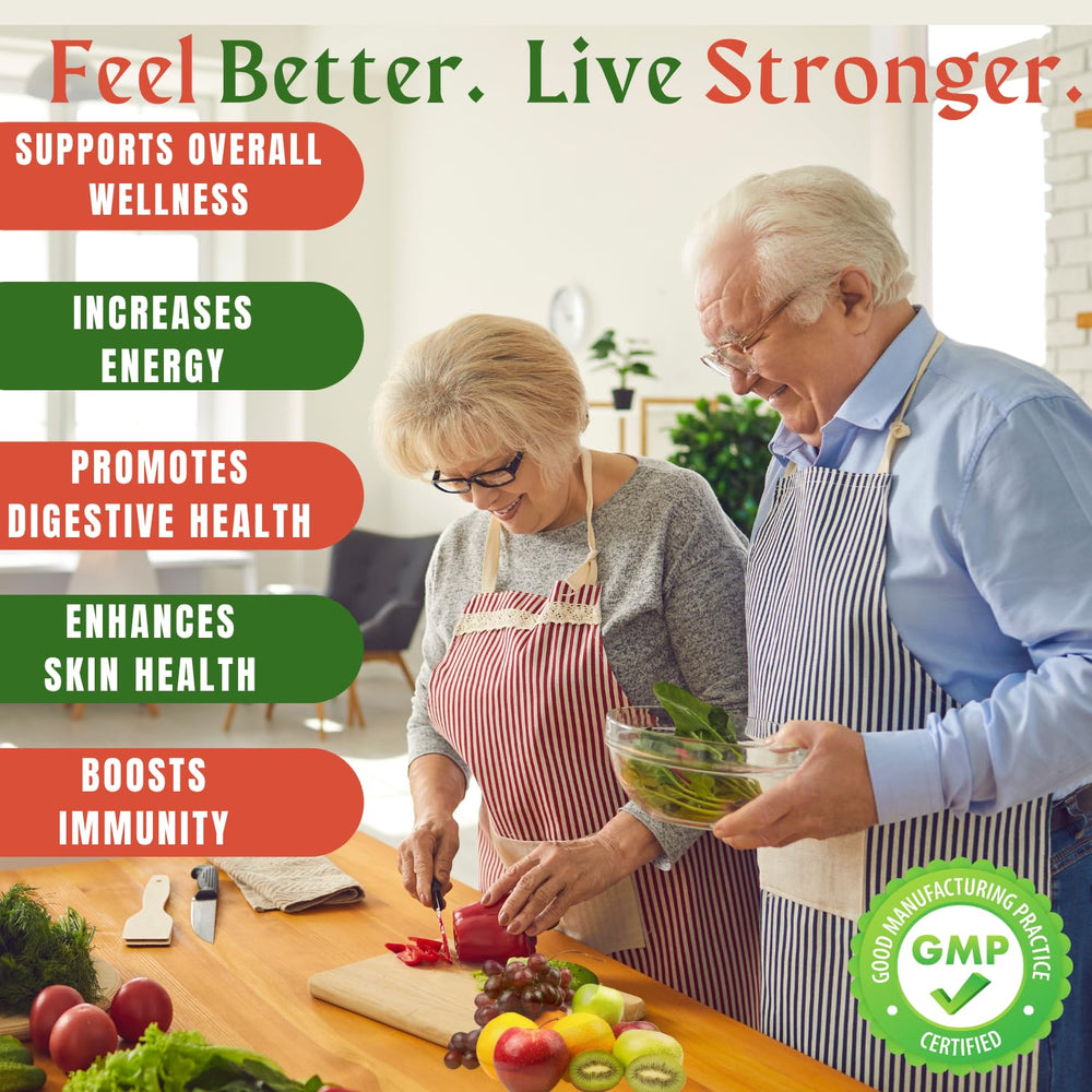 TM NATURALS fruit-veggies label view emphasizes clean vegan formula for peace of mind.