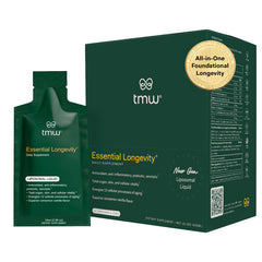 TMW Essential Longevity bottle with sachets for convenient daily supplementation.