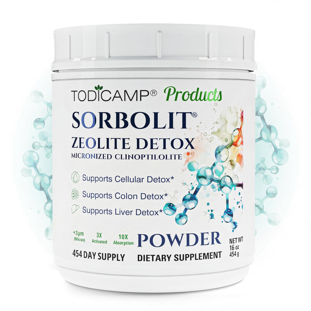 TODICAMP Zeolite Detox Sorbolit cellular detox powder supports cellular cleansing and toxin binding.