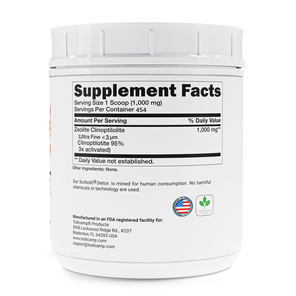 TODICAMP Zeolite Detox Sorbolit colon detox powder promotes gut balance and toxin absorption.
