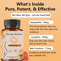 TOGOLIUN tanning gummies label detail with ingredients and directions