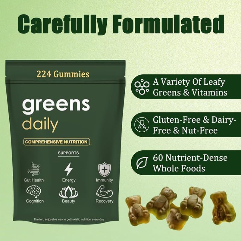 TOGOLIUN Greens Gummies closeup texture showing bite-sized gummies.
