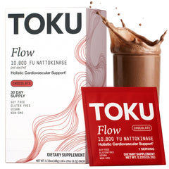 Toku Flow packaging highlights convenient daily use for a plant-based supplement