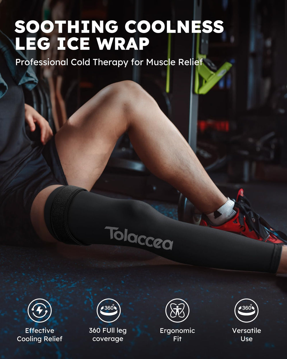 Tolaccea ice-pack wrap with secure strap ensuring a snug fit during activity.
