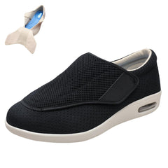 TomnuK black top-flap diabetic shoes with easy on/off for swollen feet