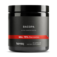 Toniiq Bacopa bottle close-up highlighting 45:1 extract potency for premium supplementation.